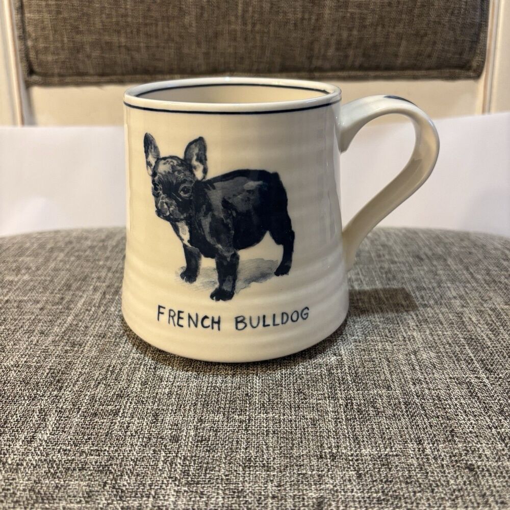 Anthropologie Molly Hatch French Bulldog Ceramic Mug 16 oz Dog Blue